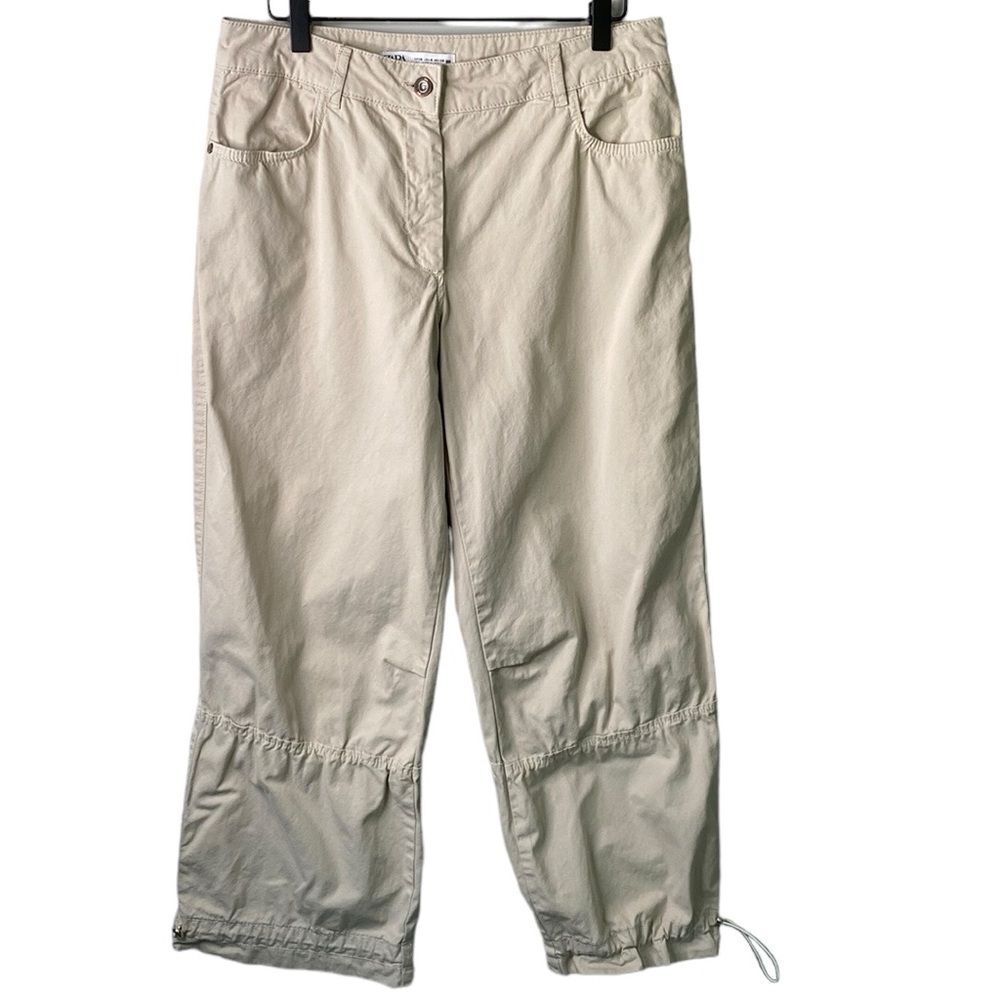 Zara Grupo Inditex Utility Hiking Khaki Pants Drawstring Hem Outdoor Gorpcore